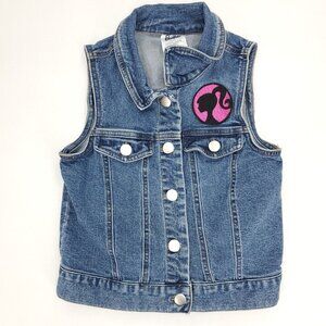Mattel Barbie Jean Vest Girls Medium 7/8 Blue Button Embroidered Spellout Denim